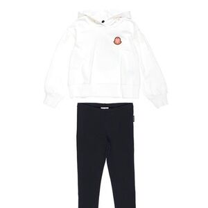 Moncler White Hoodie with Orange Patch, black leggings tracksuit, size 8